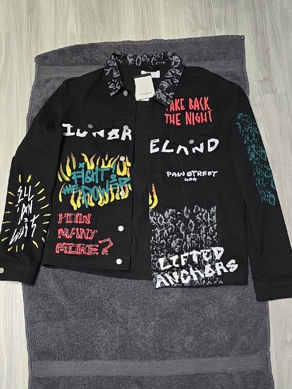 Black Graphic Patchwork Men's Jacket